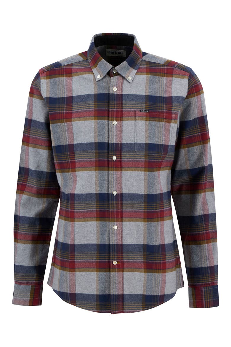 Portdown Tailored Fit Plaid Button-Down Shirt, Alternate, color, LIGHT GREY MARL