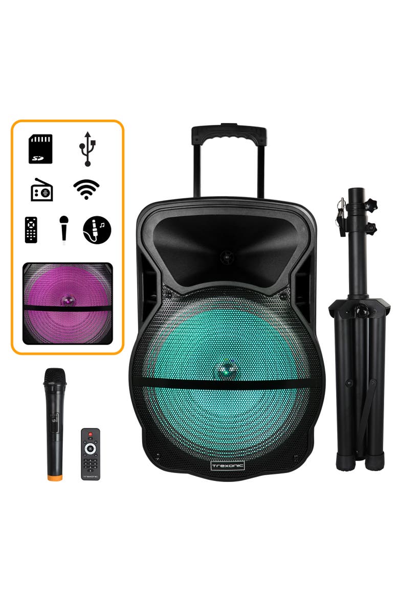 Combo 15" Bluetooth Portable Speaker and Tripod Stand, Main, color, Black