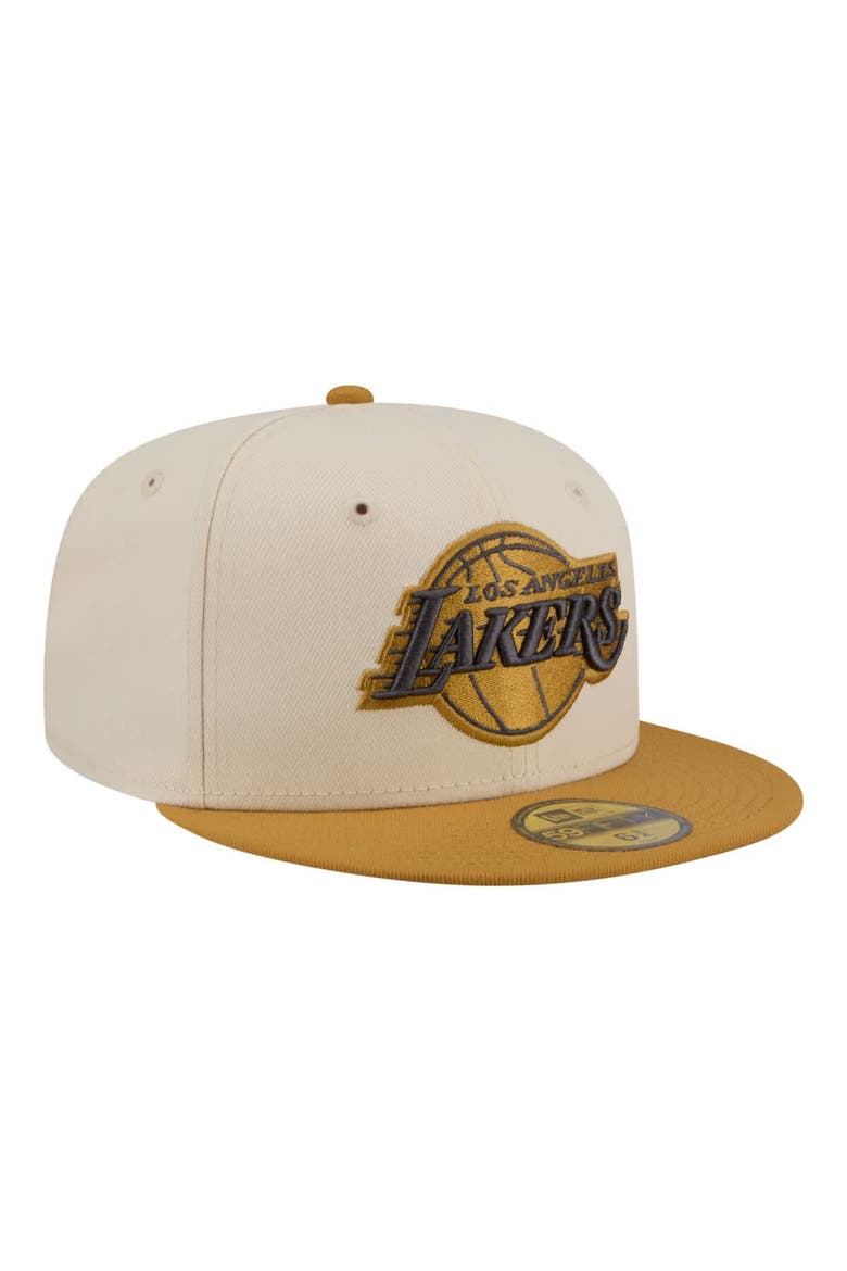 Men's New Era Cream/Tan Los Angeles Lakers Two-Tone Color Pack 59FIFTY Fitted Hat, Alternate, color, Cream
