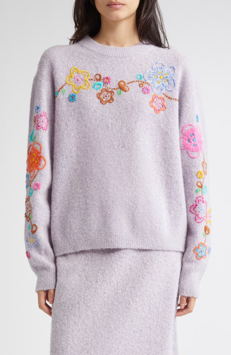 YanYan Fafa Floral Embroidered Alpaca & Wool Blend Sweater, Main, color, Lilac
