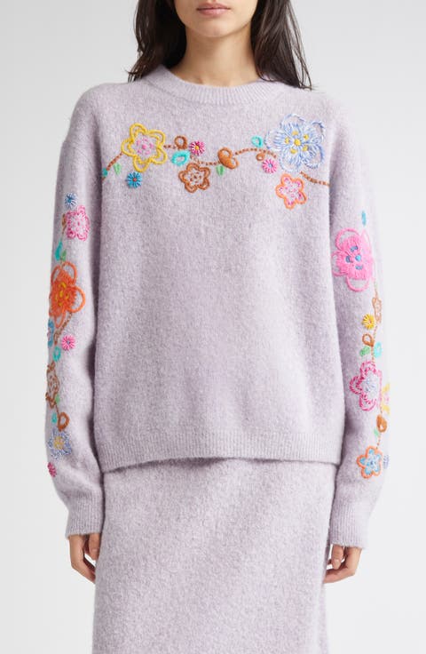 Fafa Floral Embroidered Alpaca & Wool Blend Sweater