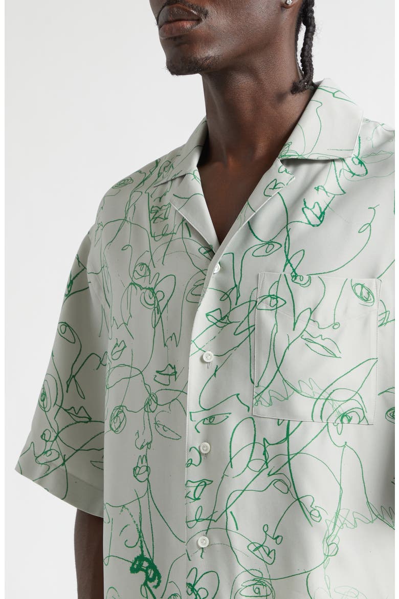 Doodle Print Twill Short Sleeve Button-Up Shirt, Alternate, color, 1382 PEARL GREY/ GRASS