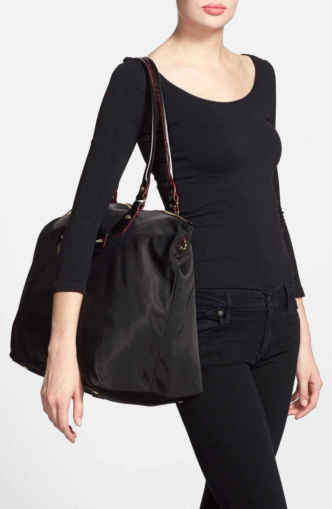 'Chelsea' Bedford Nylon Weekend Tote, Alternate, color, BLACK