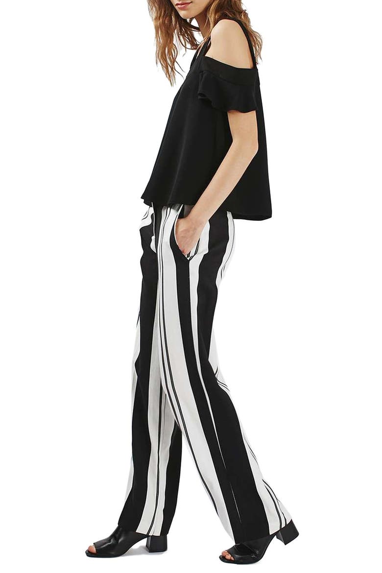 'Polly' Ruffle Bardot Top, Alternate, color, BLACK