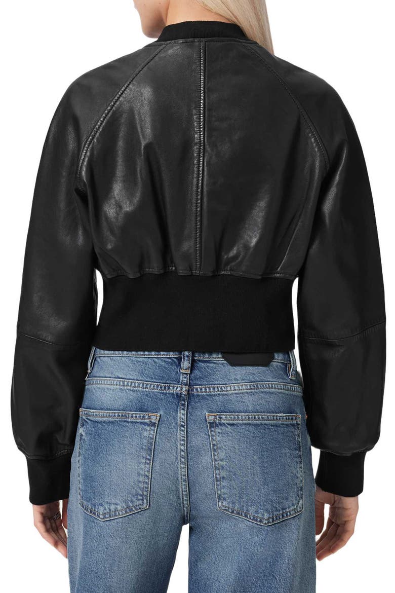 Suri Leather Bomber Jacket, Alternate, color, BLACK