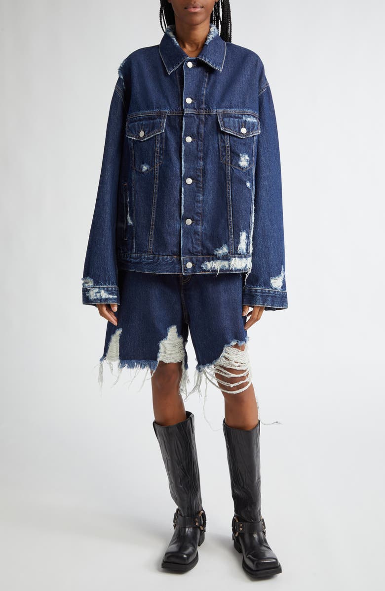 Acne Studios Robert Distressed Denim Trucker Jacket, Alternate, color,