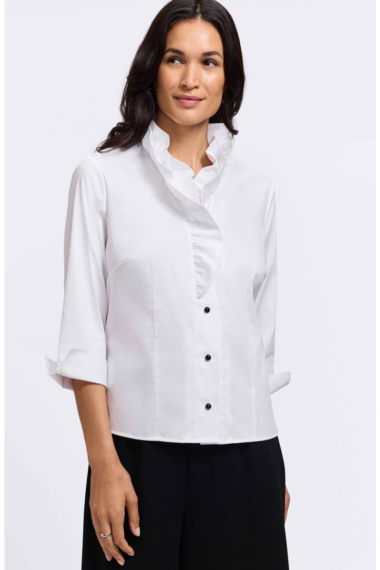 Edith Ruffle Button-Up Shirt, Alternate, color, WHITE