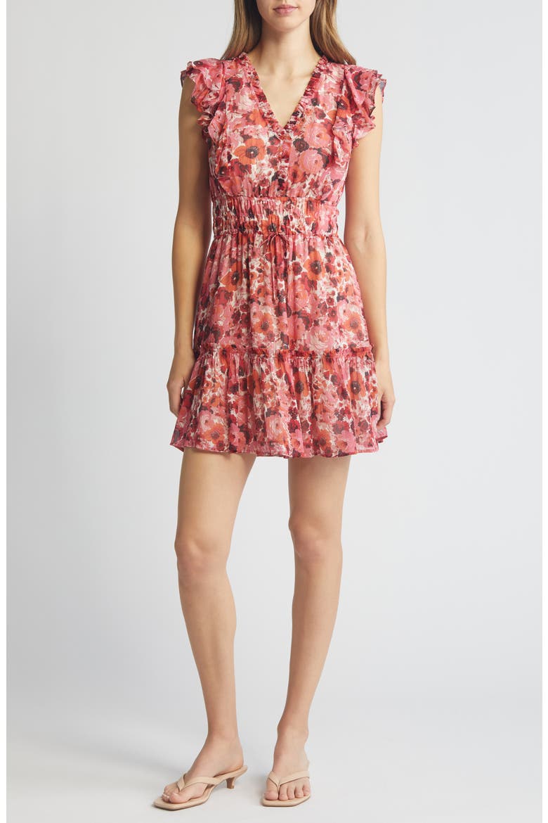 Muriel Floral Print Silk Minidress, Main, color, BISSOMLT