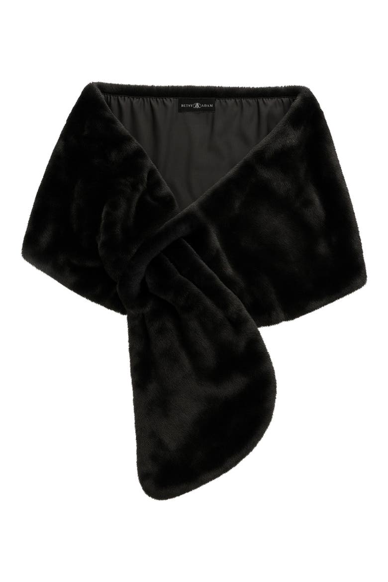 Bow Faux Fur Shawl, Alternate, color, BLACK