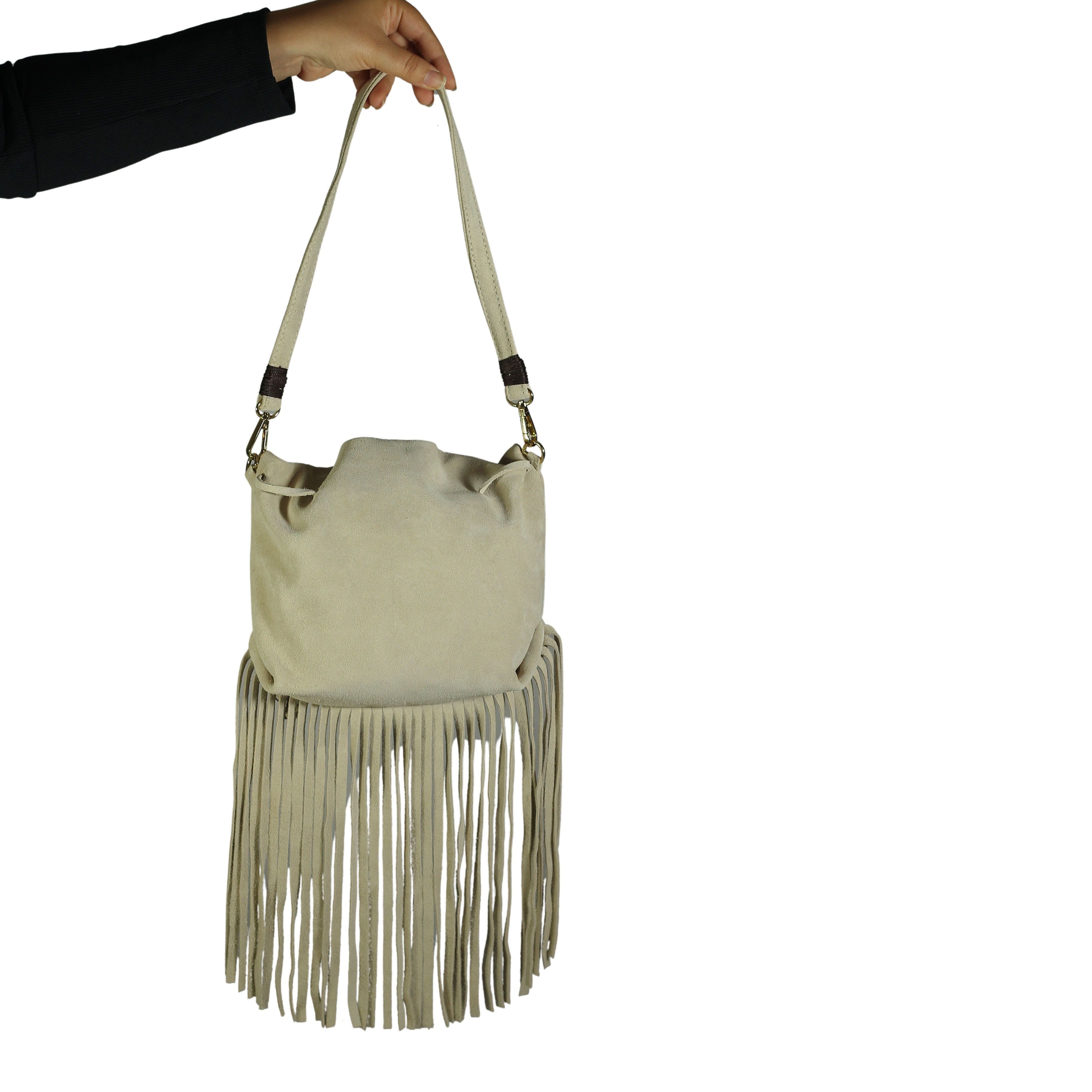 Fringe Butterfly Suede Bag, Alternate, color, Sand