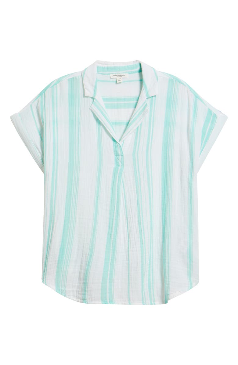 beachlunchlounge Arin Stripe Short Sleeve Cotton Shirt, Alternate, color, Foliage
