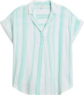 beachlunchlounge Arin Stripe Short Sleeve Cotton Shirt