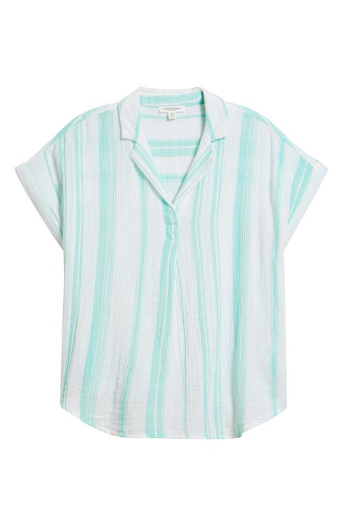 Beachlunchlounge Arin Stripe Short Sleeve Cotton Shirt In White