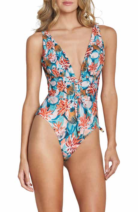 Cosita Linda Lace-Up Plunge One-Piece Swimsuit