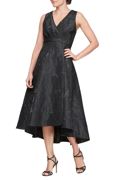 Sl Fashions Floral Sleeveless High-low Gown In Black