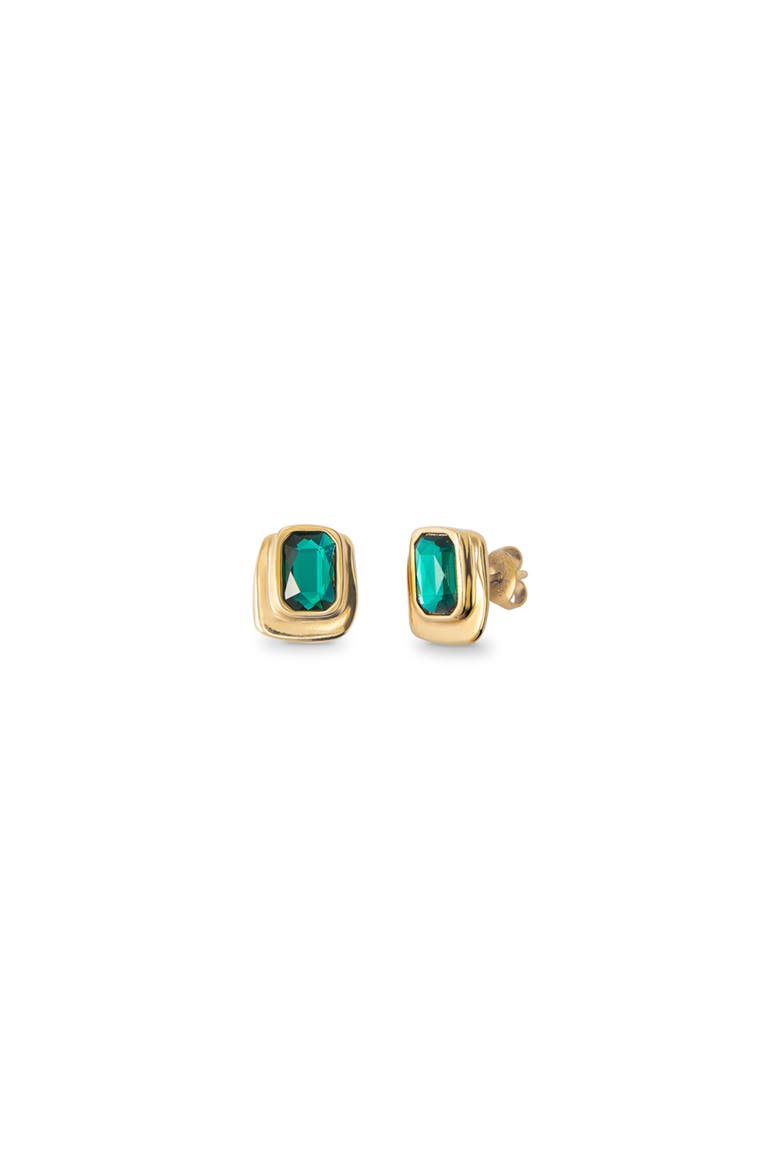 Green Crystal Stud Earrings, Main, color, Gold