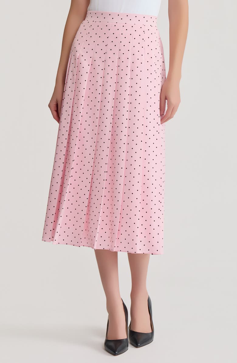 KASPER Polka Dot Pleated Skirt, Main, color, Tutu Pink/ Black