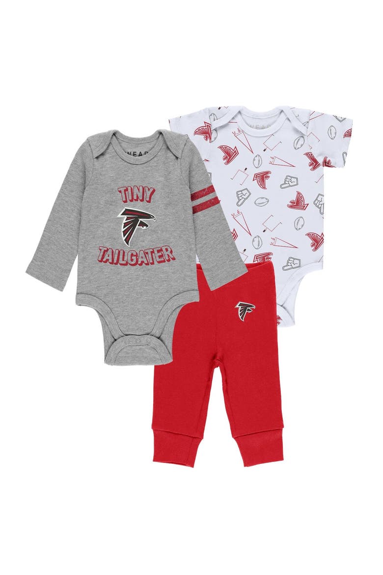 Newborn & Infant WEAR by Erin Andrews Gray/Red/White Atlanta Falcons Three-Piece Turn Me Around Bodysuits & Pant Set, Alternate, color, Gray