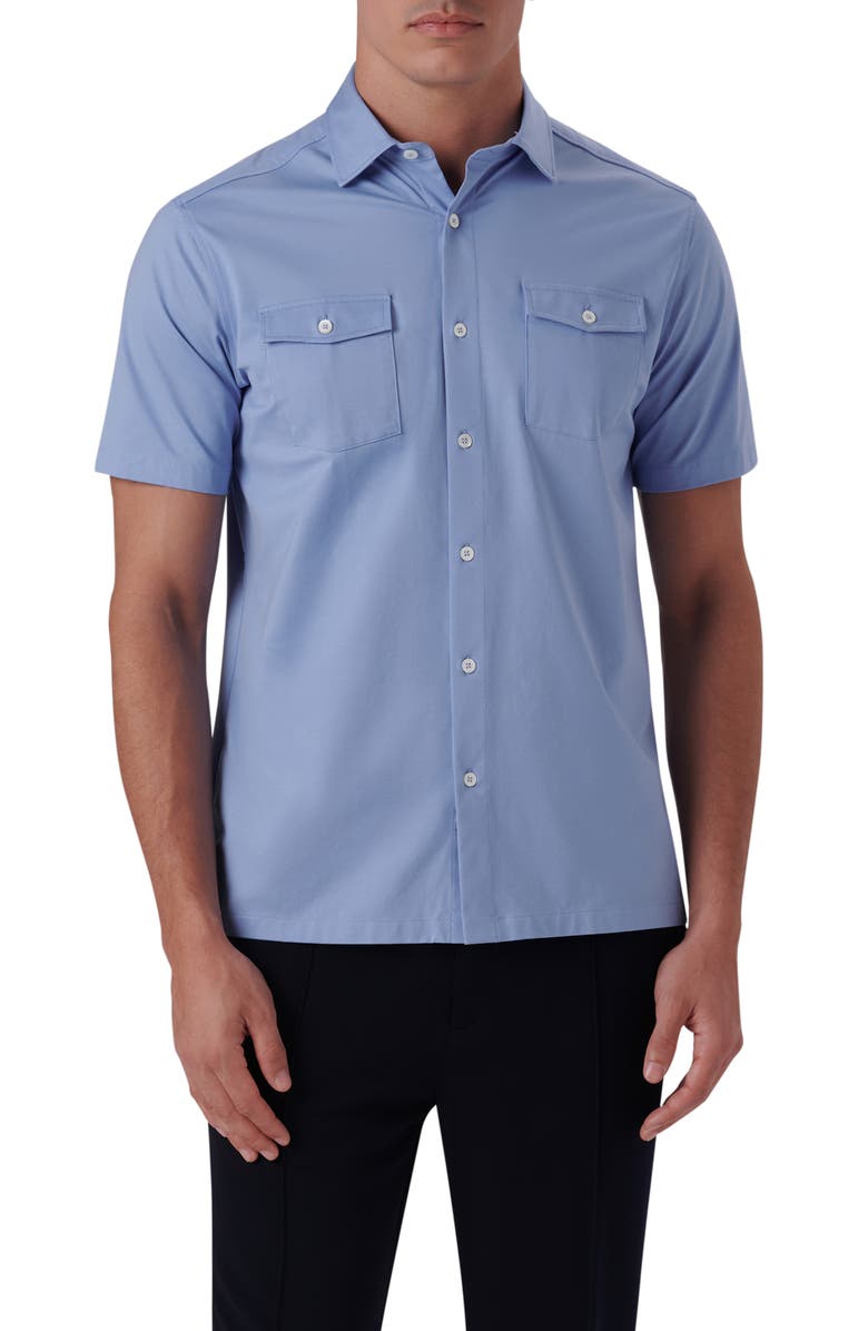 Bugatchi OoohCotton<sup>®</sup> Short Sleeve Button-Up Shirt, Main, color, Sky