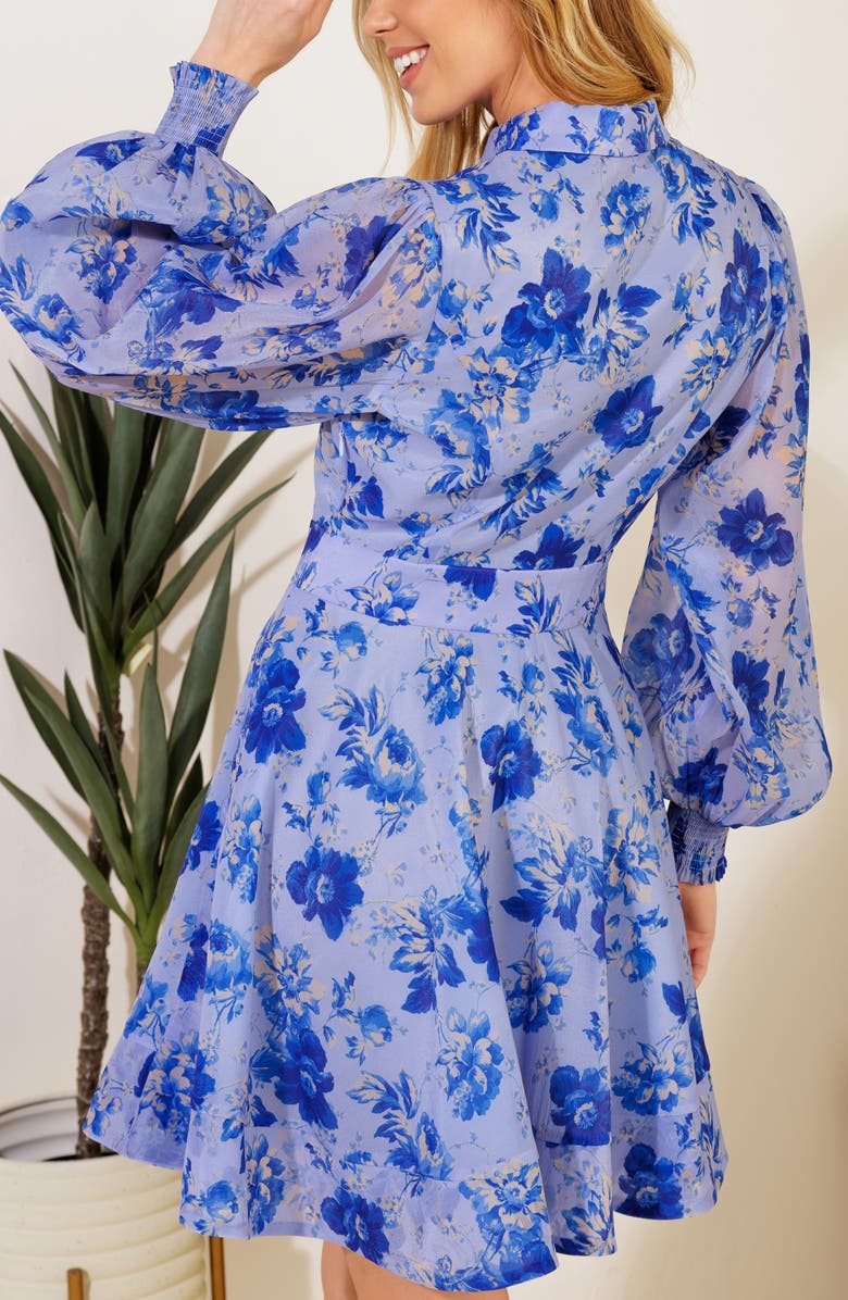 FLYING TOMATO Floral Long Sleeve Shirtdress, Alternate, color, Powder Blue