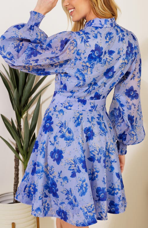 Flying Tomato Floral Long Sleeve Shirtdress In Powder Blue