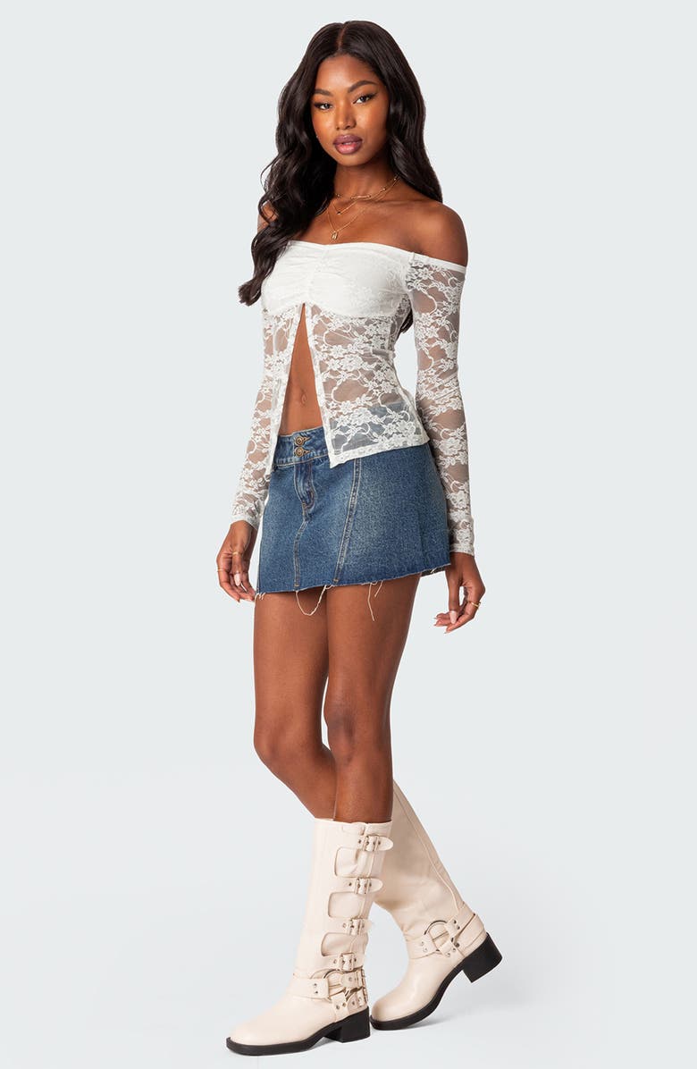 EDIKTED Odessa Split Front Off the Shoulder Lace Top, Alternate, color, White