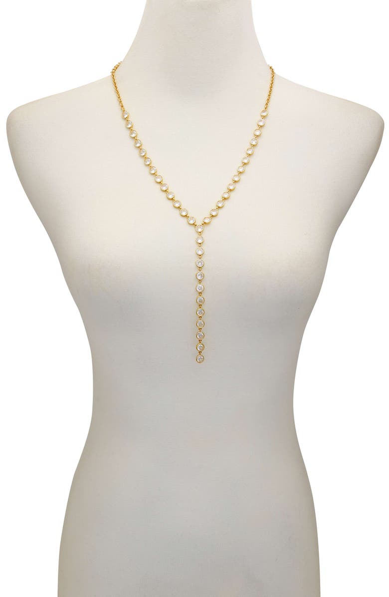 Vince Camuto Cascading Cubic Zirconia Y-Drop Necklace, Alternate, color, 14K Gold Plated