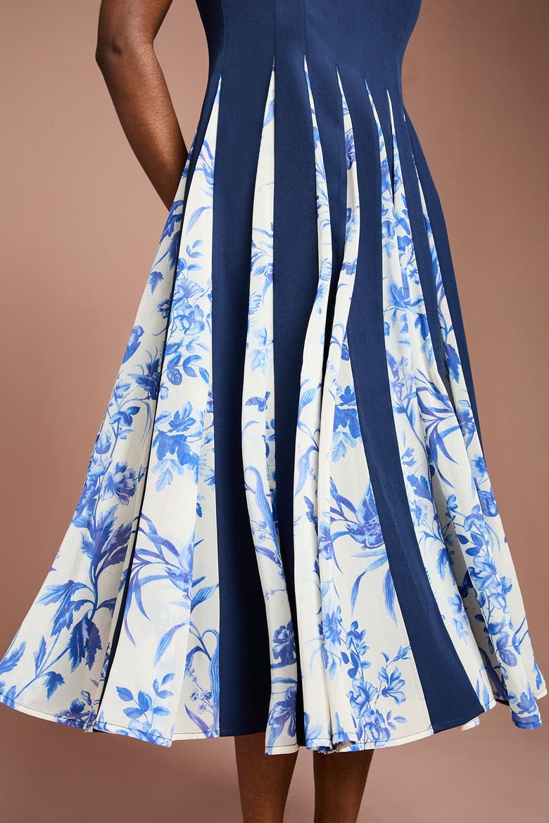 Printed Crepe Midi Dress, Alternate, color, Navy
