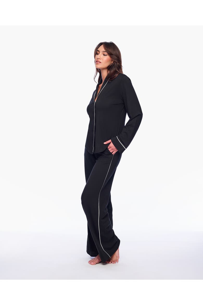 Pima Lusso Ls Top And Pj Set, Alternate, color, Black/Moon Ivory