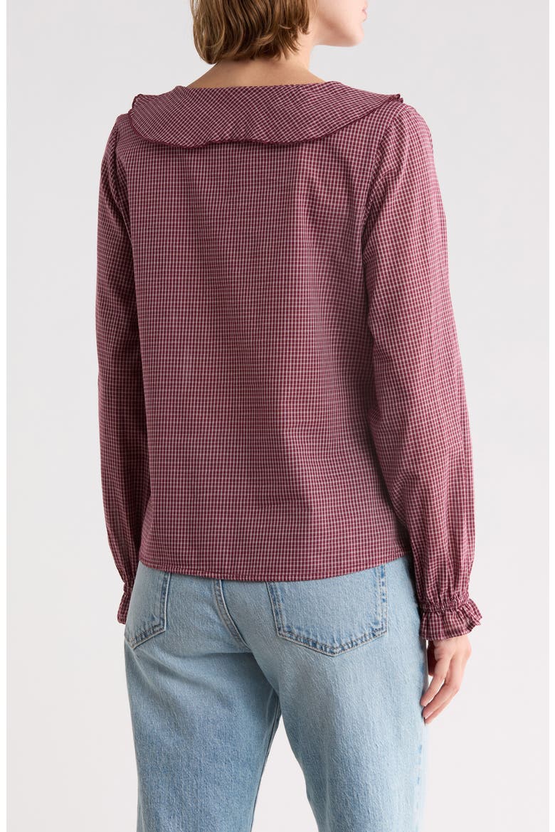 Ruffled Neck Plaid Top, Alternate, color, WINE NIGHT