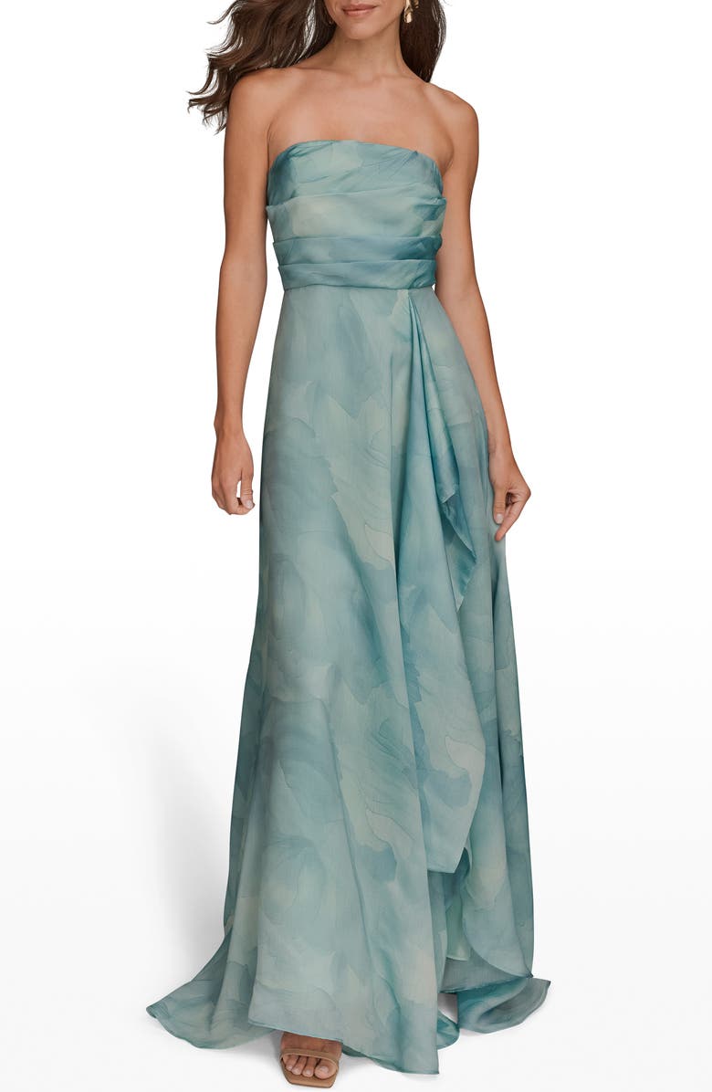 Donna Karan New York Abstract Floral Strapless Gown, Alternate, color, Sea Mist Multi