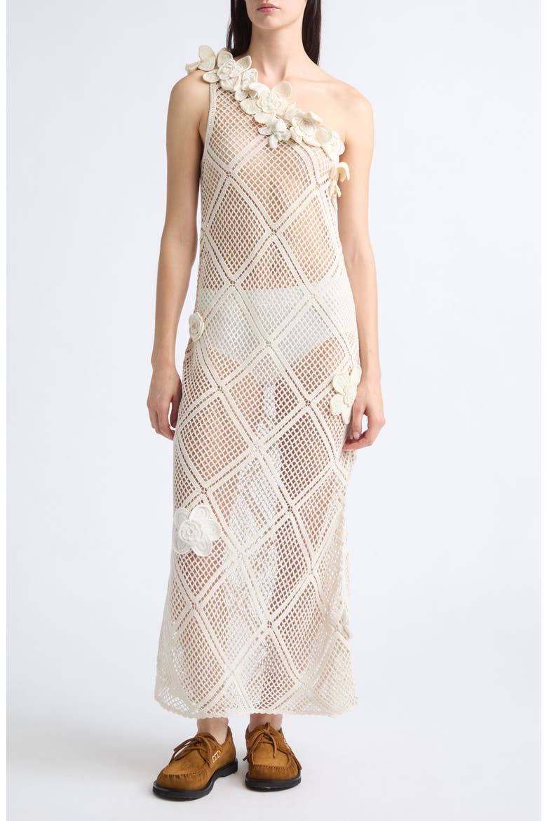 Floral Crochet One-Shoulder Dress, Main, color, LIMESTONE
