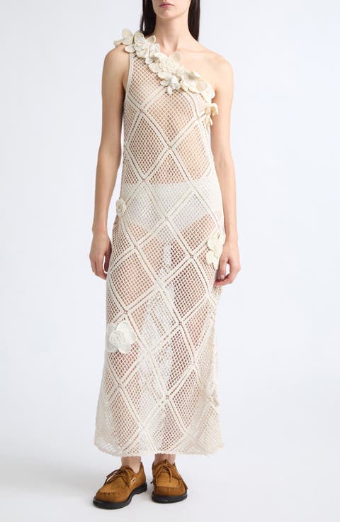 Floral Crochet One-Shoulder Dress
