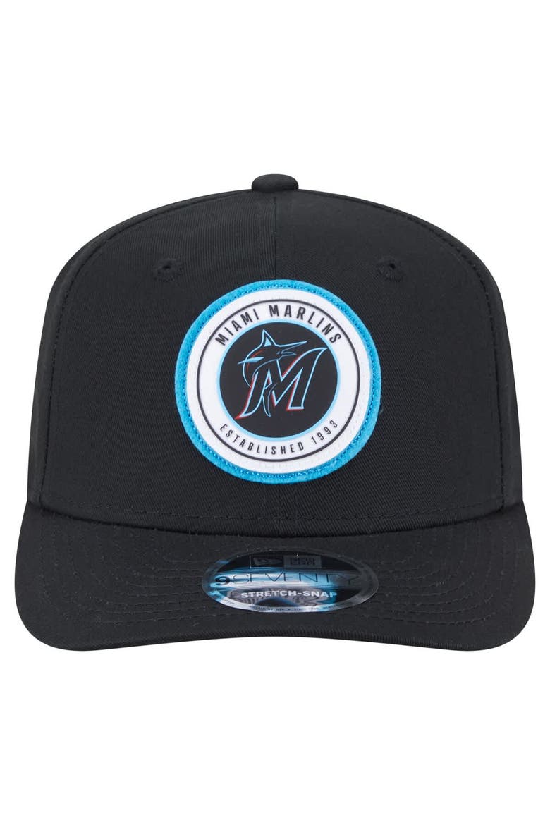 Men's New Era Black Miami Marlins Circle Patch 9SEVENTY Stretch-Snap Hat, Alternate, color, Black