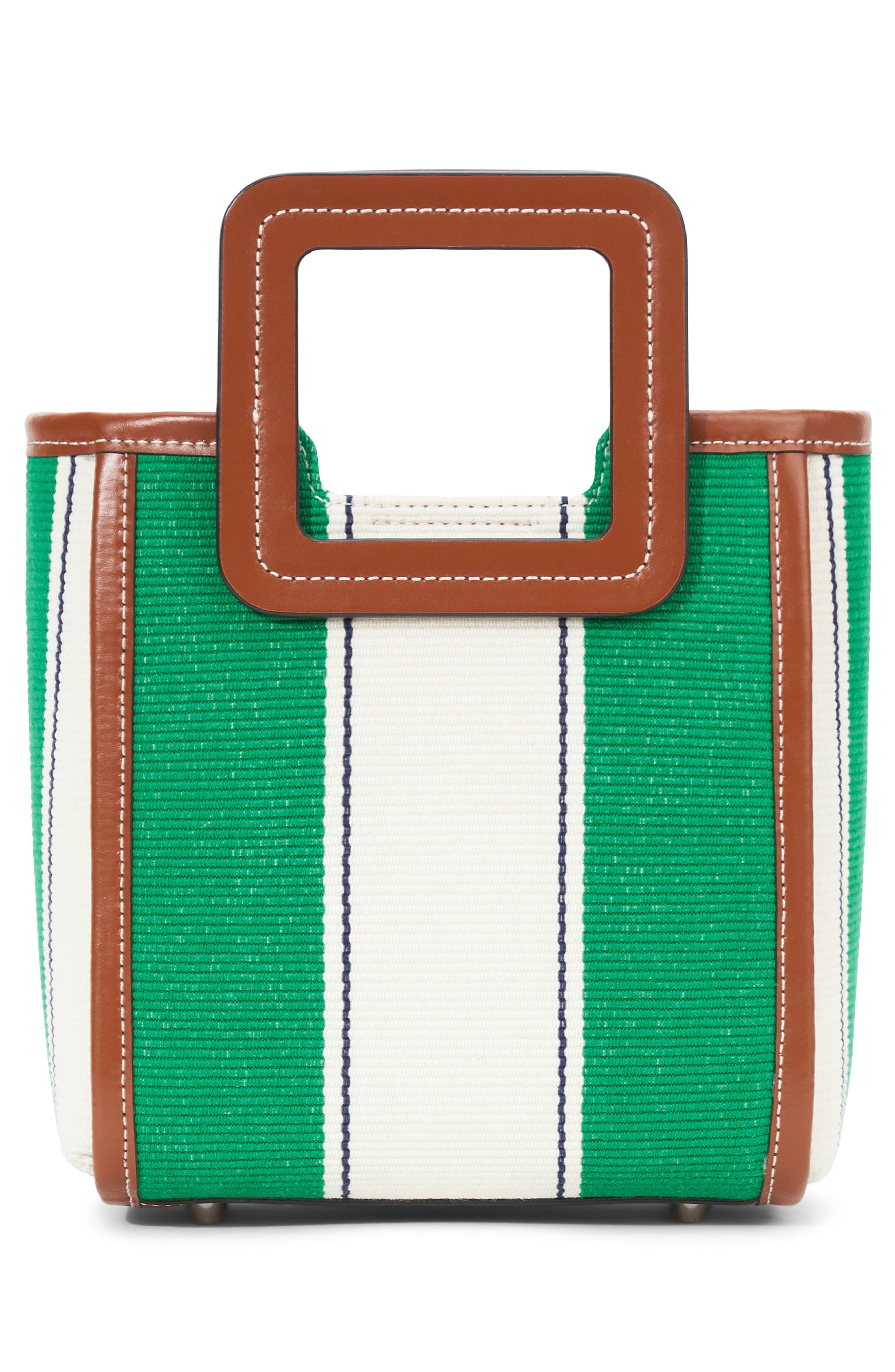 STAUD Mini Shirley Bungalow Stripe Canvas & Leather Tote, Alternate, color, 