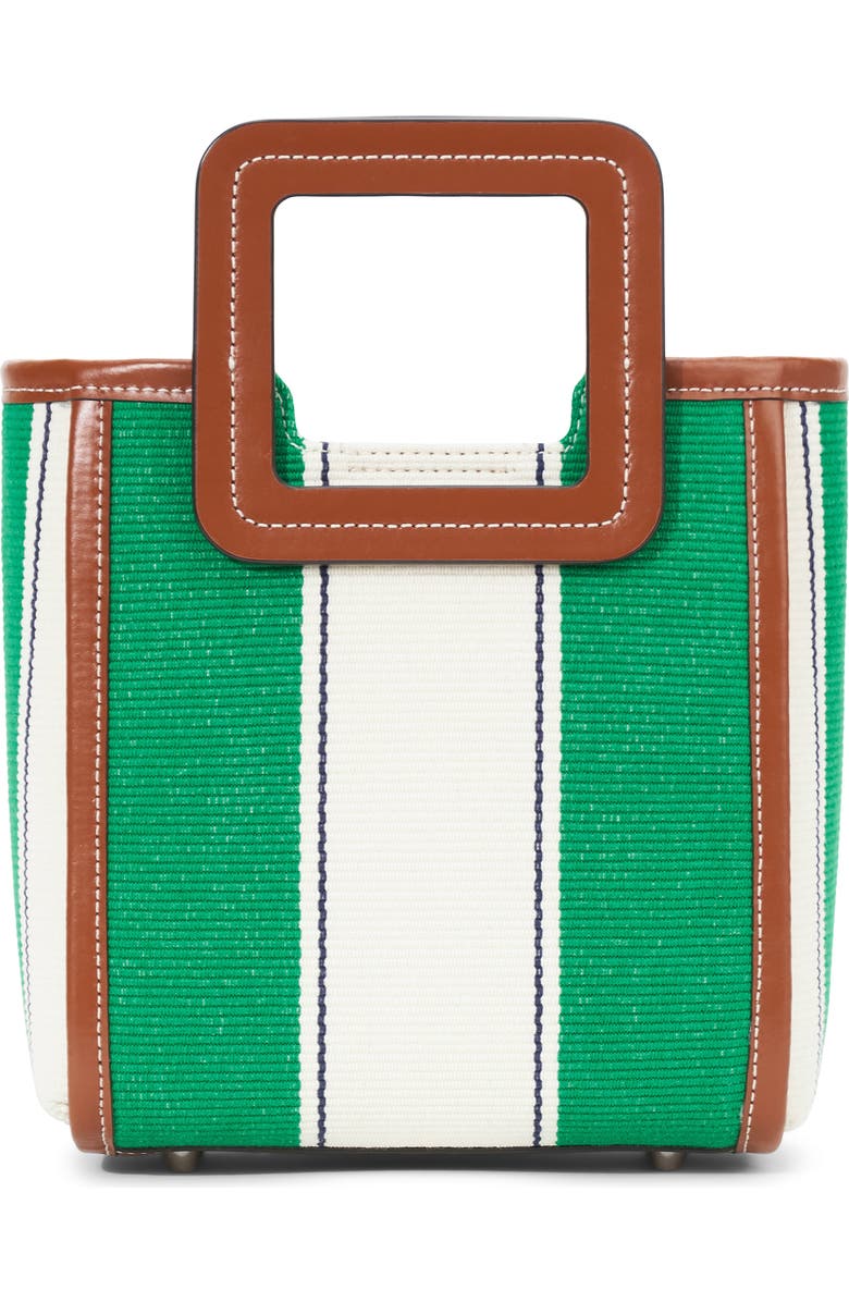 STAUD Mini Shirley Bungalow Stripe Canvas & Leather Tote, Alternate, color,