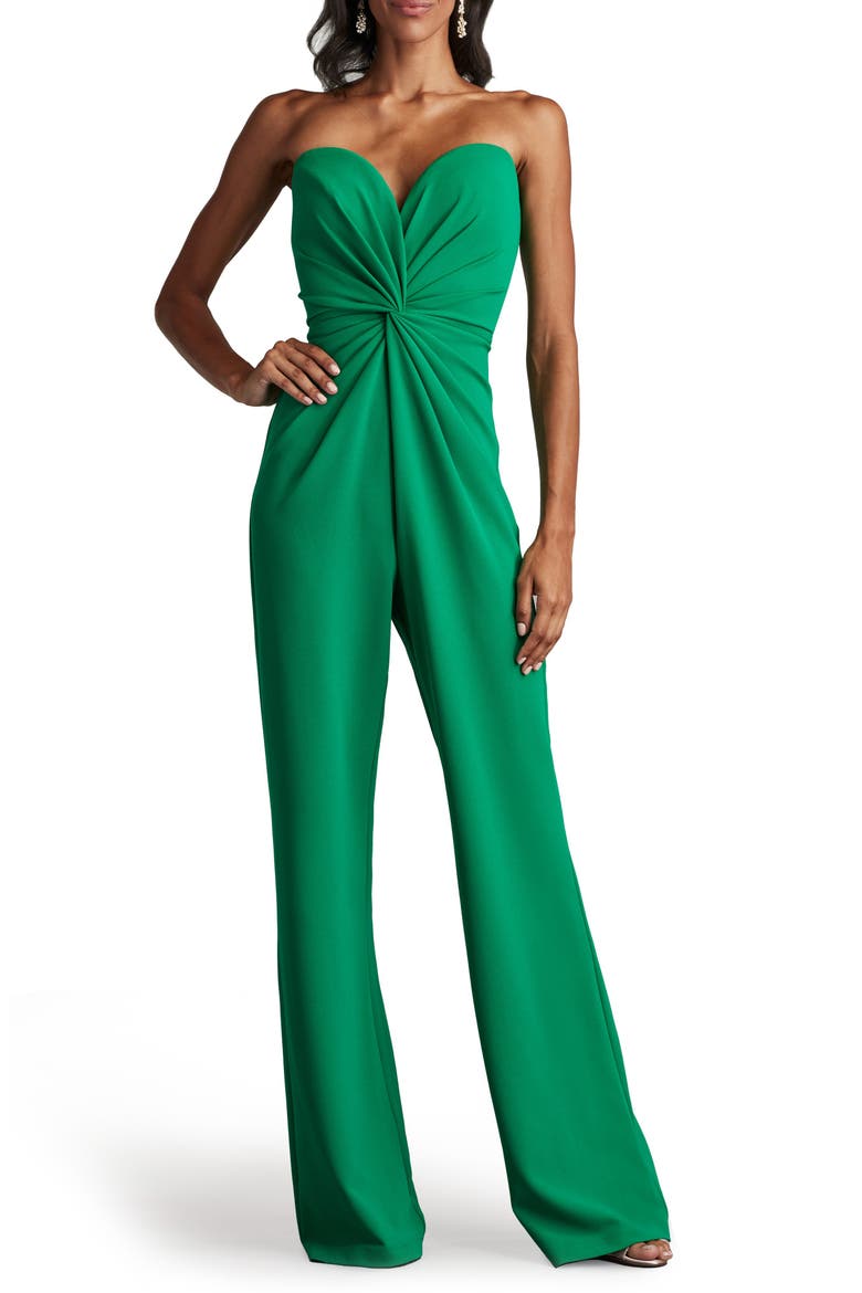 Strapless Front Twist Crepe Jumpsuit, Main, color, ALOE GREEN