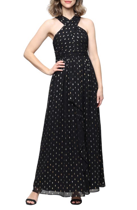 Metallic Wrap Front Gown