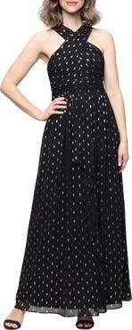SL FASHIONS Metallic Wrap Front Gown