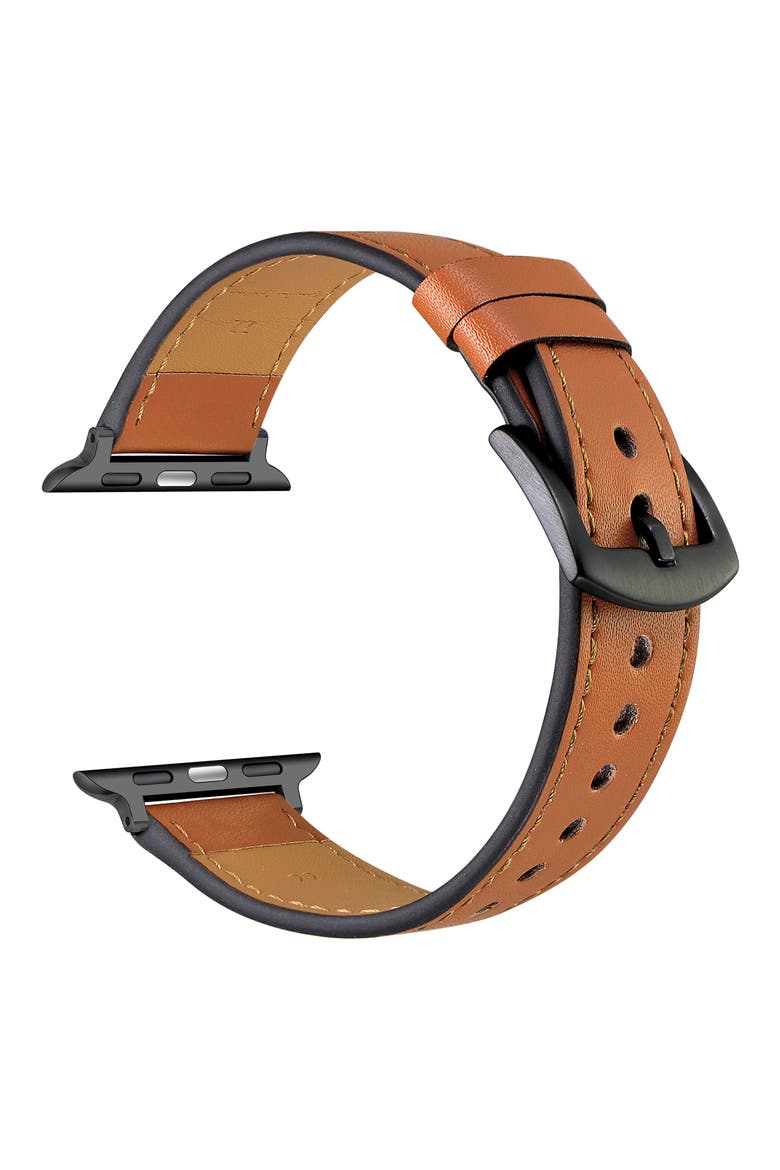 Derek Perforated Leather Apple Watch® Watchband, Alternate, color, BROWN