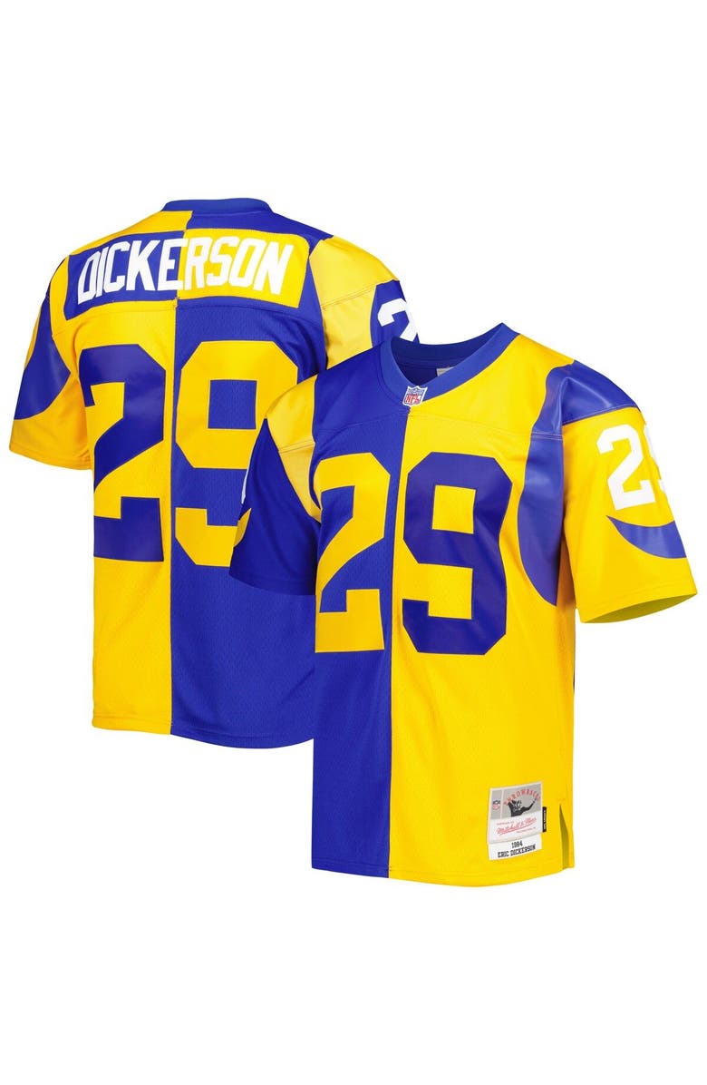 Mitchell & Ness Men's Mitchell & Ness Eric Dickerson Royal/Gold Los Angeles Rams 1984 Split Legacy Replica Jersey, Main, color, 