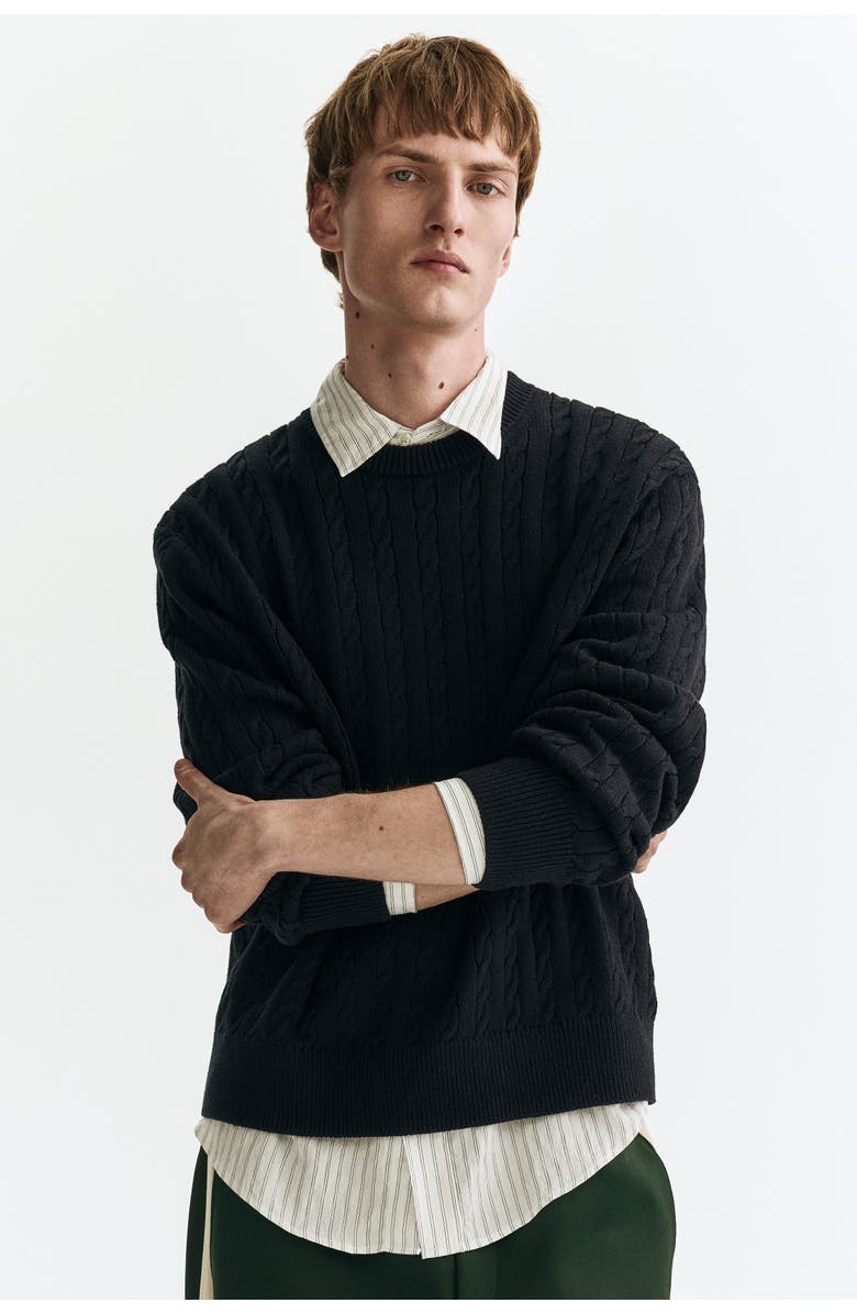 H&M Regular Fit Cable-knit Jumper, Alternate, color, Navy Blue