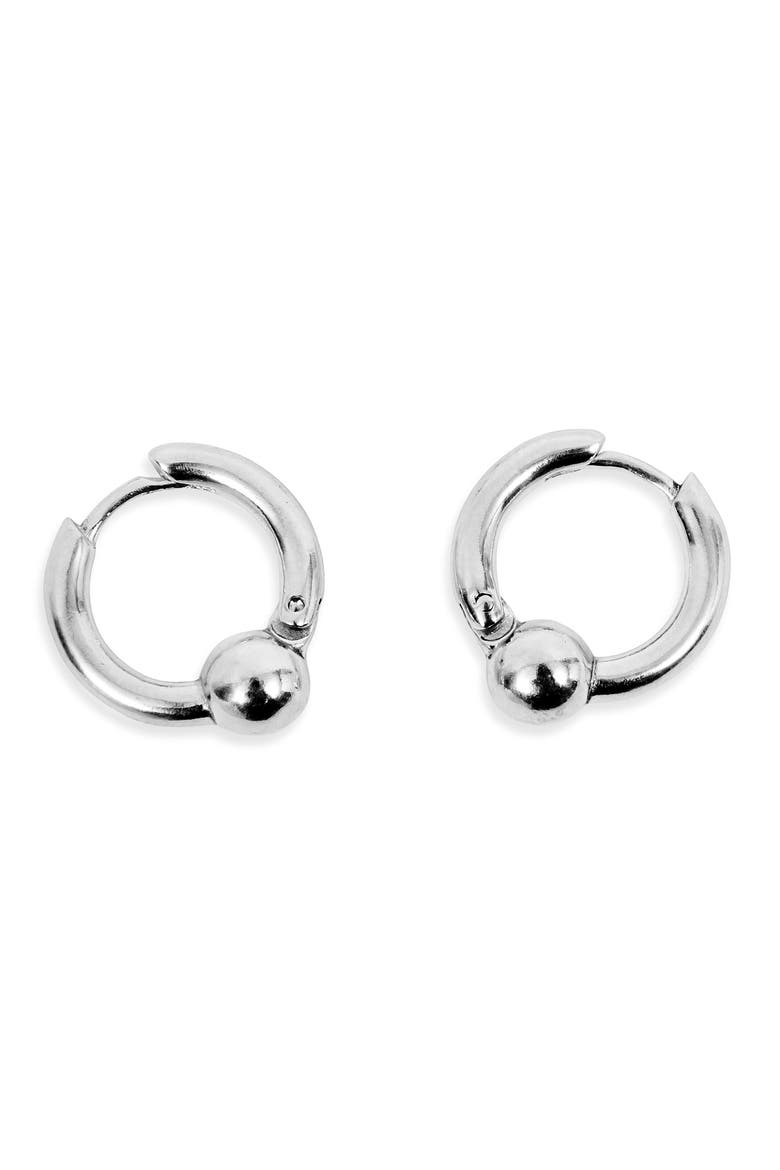Men's Ball Hoop Earrings, Main, color, SILVER