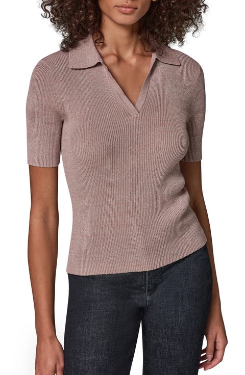 Metallic Rib Polo Sweater
