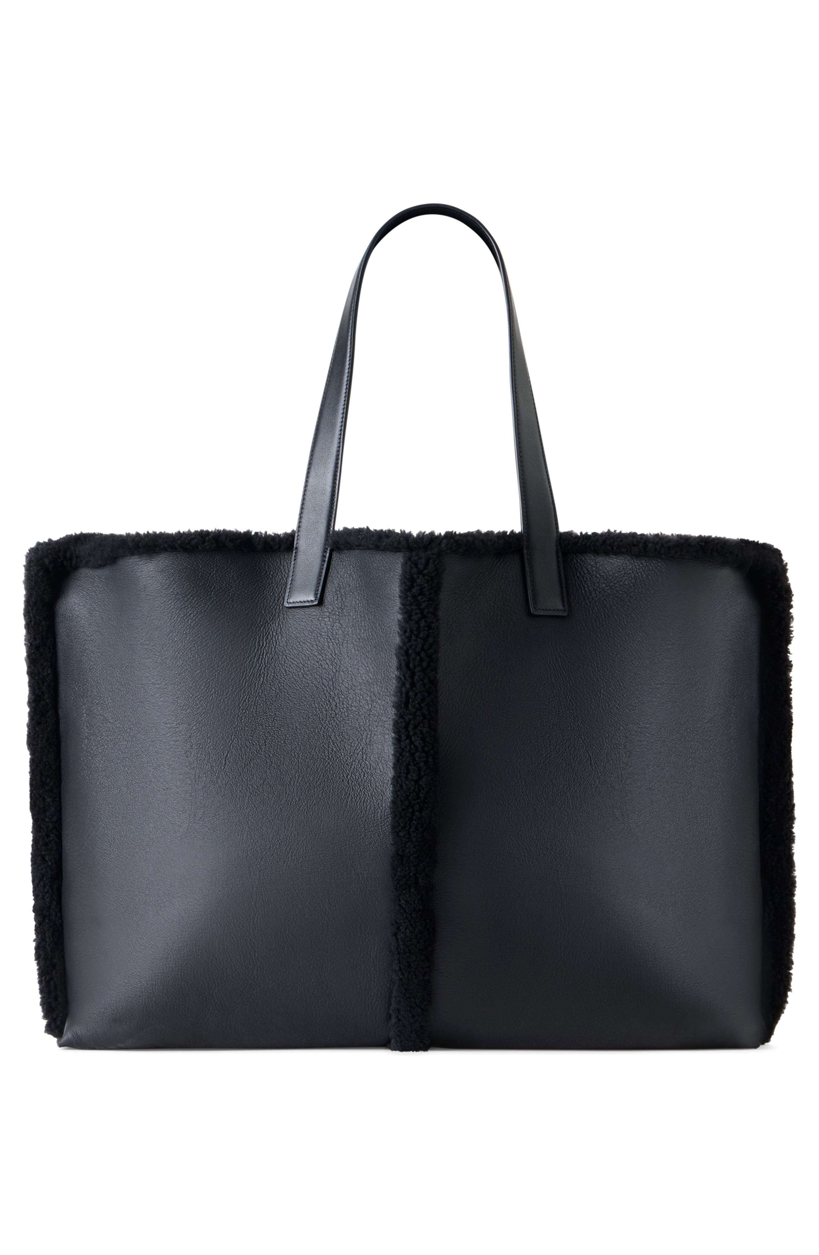 AI Leather & Genuine Shearling Convertible Tote, Alternate, color, BLACK