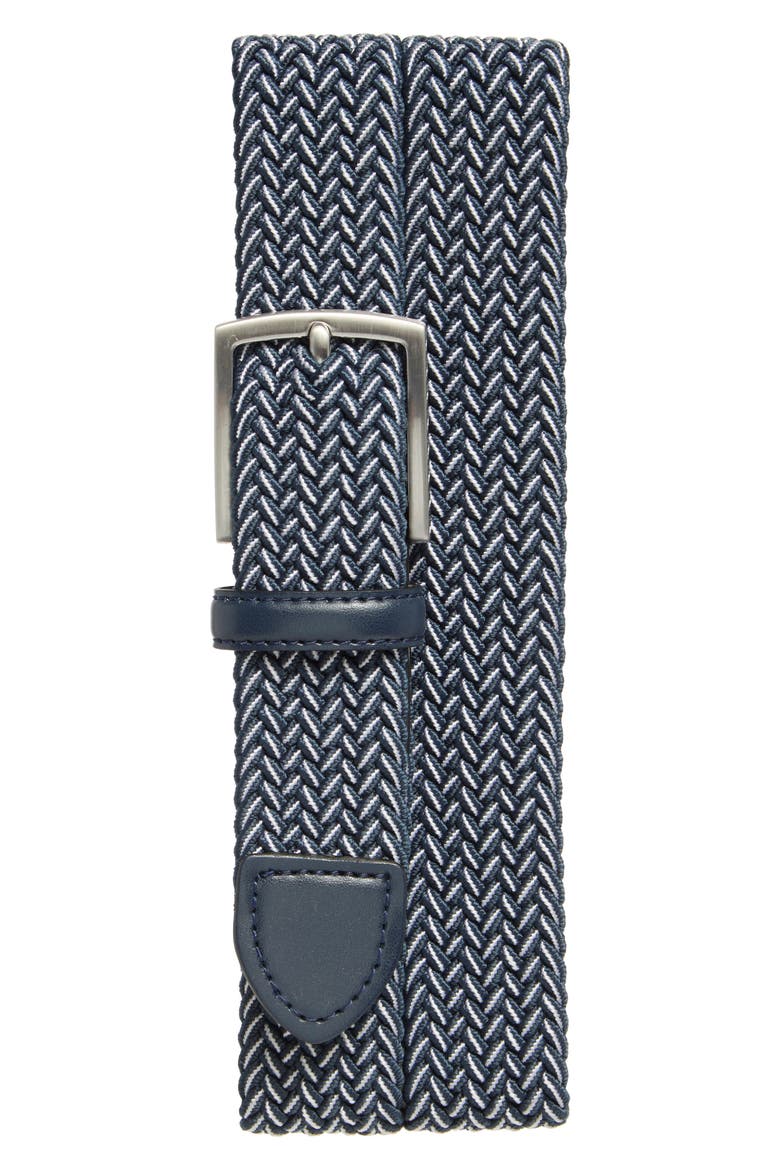 Stretch Braided Belt, Main, color, NAVY- GREY