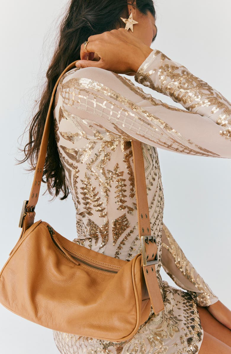 Free People Army Candy Leather Baguette Bag, Alternate, color, Gold Coast