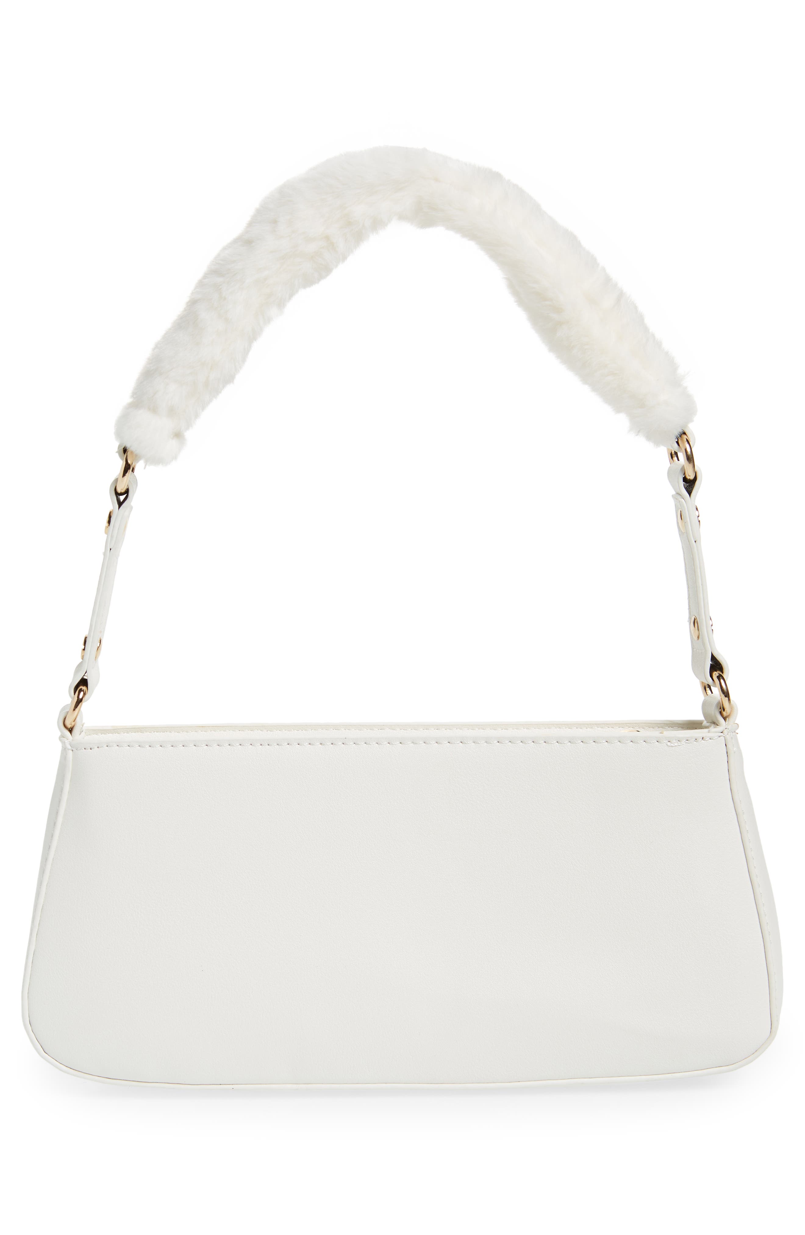 Scarlett Faux Fur Strap Baguette Bag, Alternate, color, WHITE