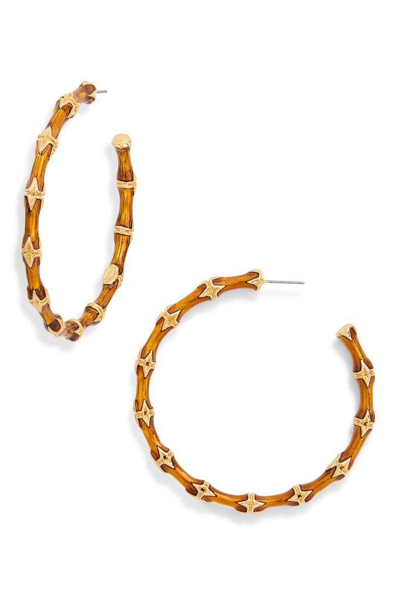 Large Bamboo Hoop Earrings, Main, color, BROWN