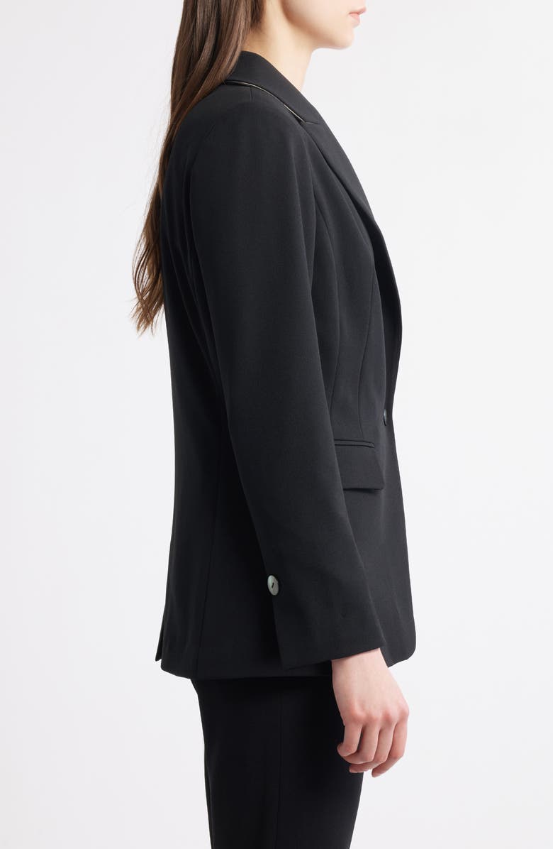 Ming Wang x Tanya Foster Deco Crepe One-Button Blazer, Alternate, color, Black